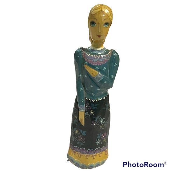 Accents Vintage Signed Hand Carved Folk Art Wooden Doll Figurine 1997